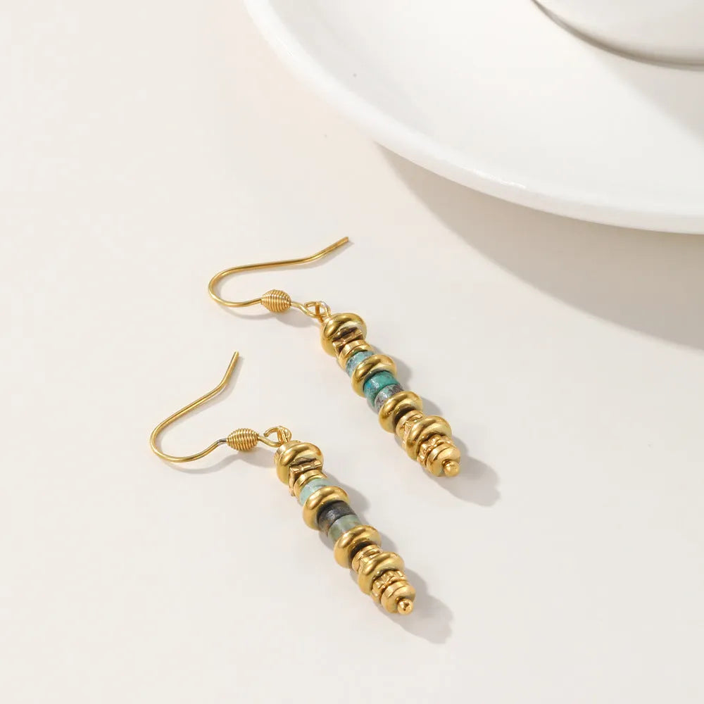 Geometric titanium steel dangle earrings with retro design and 18K finish in SE22101520 colour