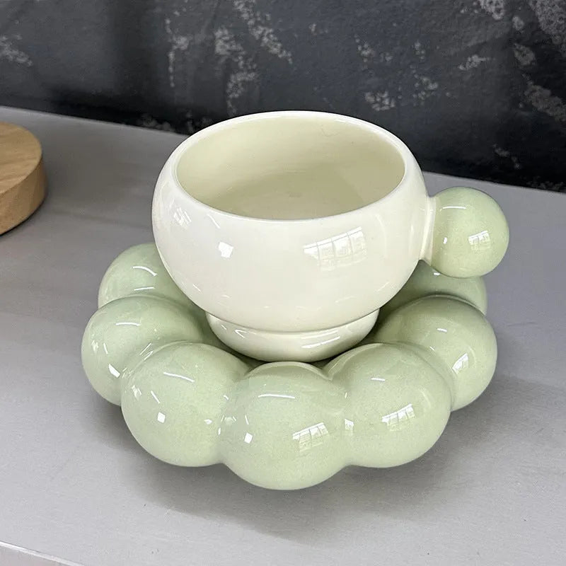 Ceramic coffee set with dish and cup in Nordic style, 250ml capacity, high temperature resistant