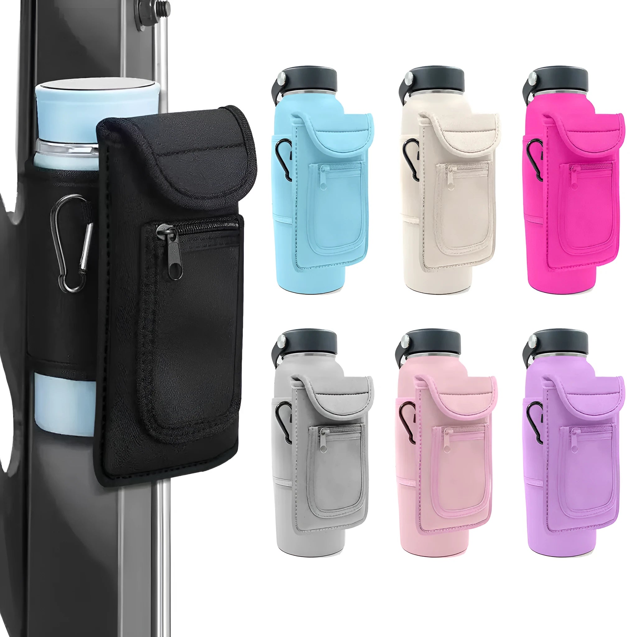 Cloth kettlebell cover sleeve in beige colour with a magnetic carabiner clip closure.
