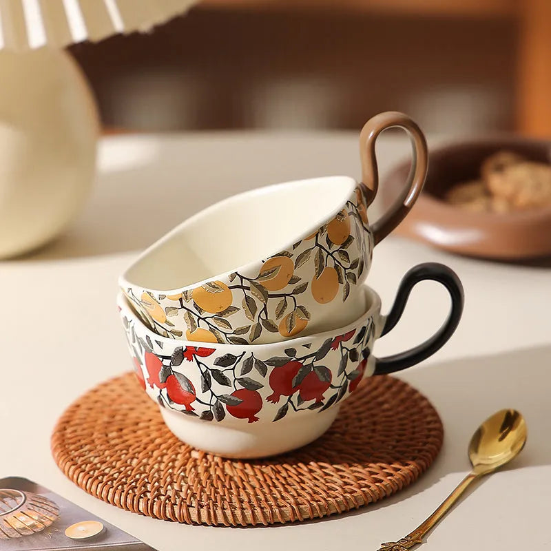 Antique style ceramic coffee cup and saucer set in black or orange colour with 210ml capacity