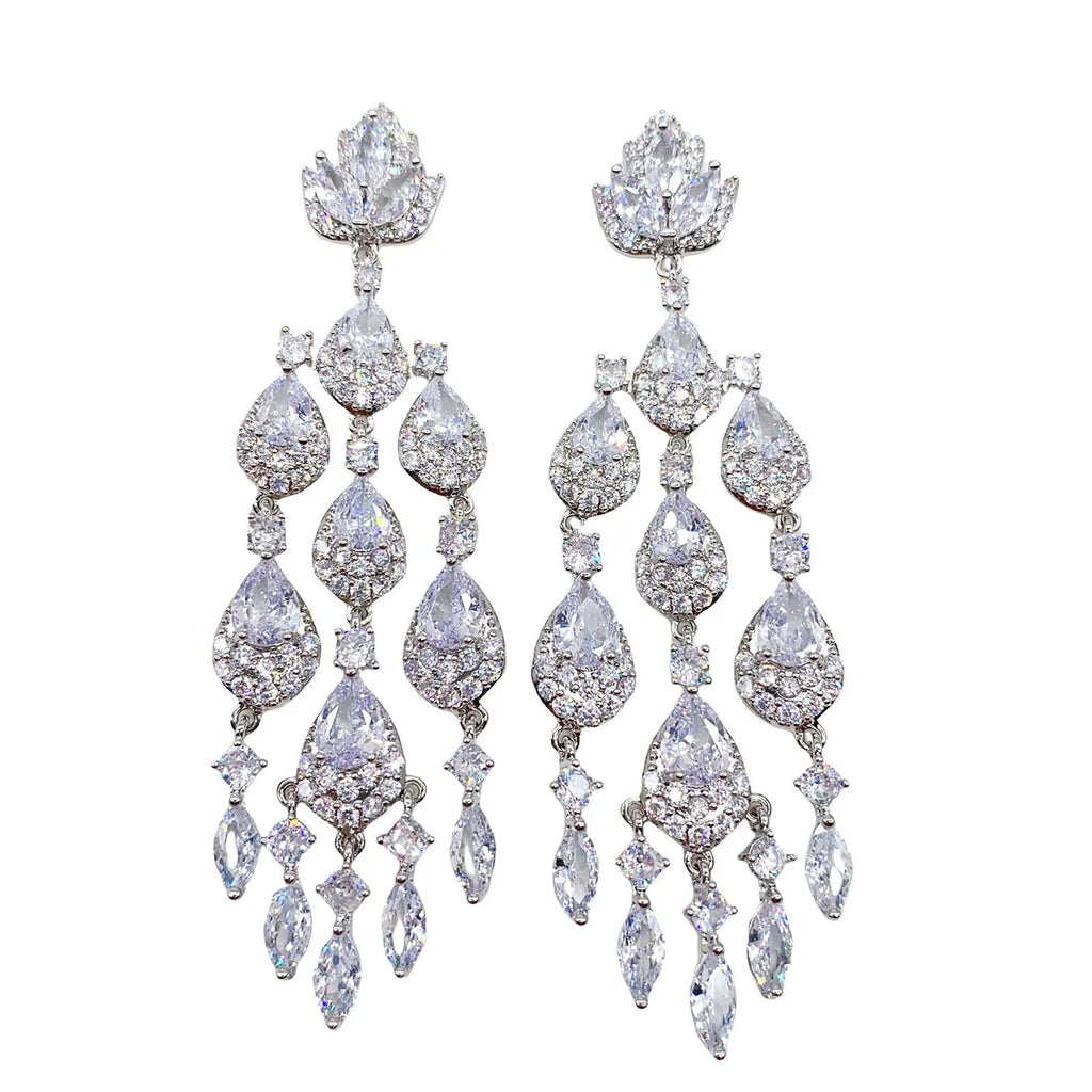 Long water drop tassel earrings for women, alloy with decorative zircon, natural flower and leaf design, available in multiple colours