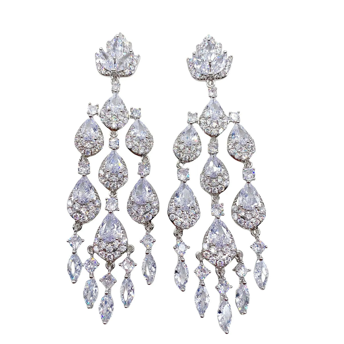 Long water drop tassel earrings for women, alloy with decorative zircon, natural flower and leaf design, available in multiple colours