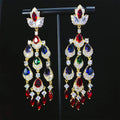 Long water drop tassel earrings for women, alloy with decorative zircon, natural flower and leaf design, available in multiple colours