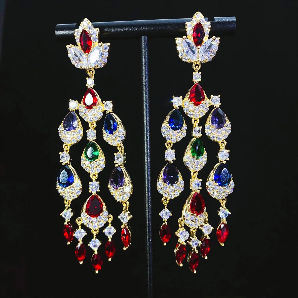 Long water drop tassel earrings for women, alloy with decorative zircon, natural flower and leaf design, available in multiple colours