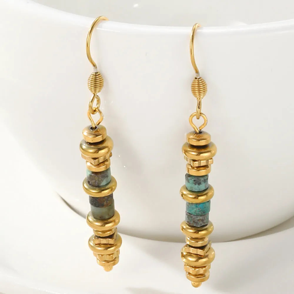 Geometric titanium steel dangle earrings with retro design and 18K finish in SE22101520 colour