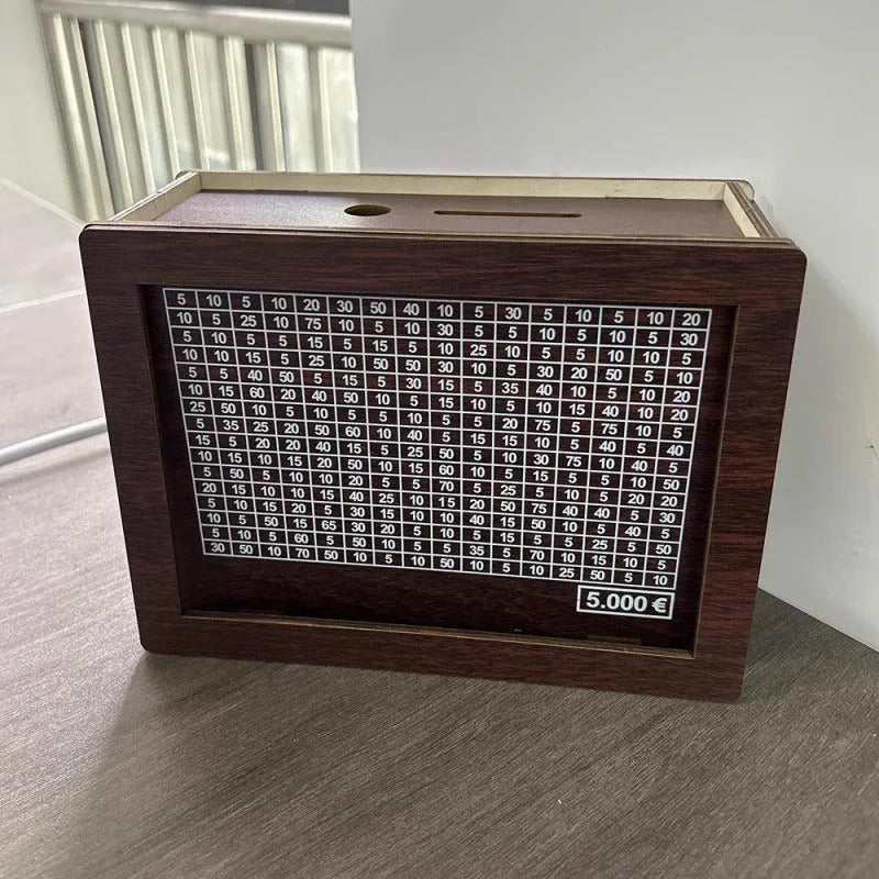 Retro wooden digital coin bank with modern simple style and digital display