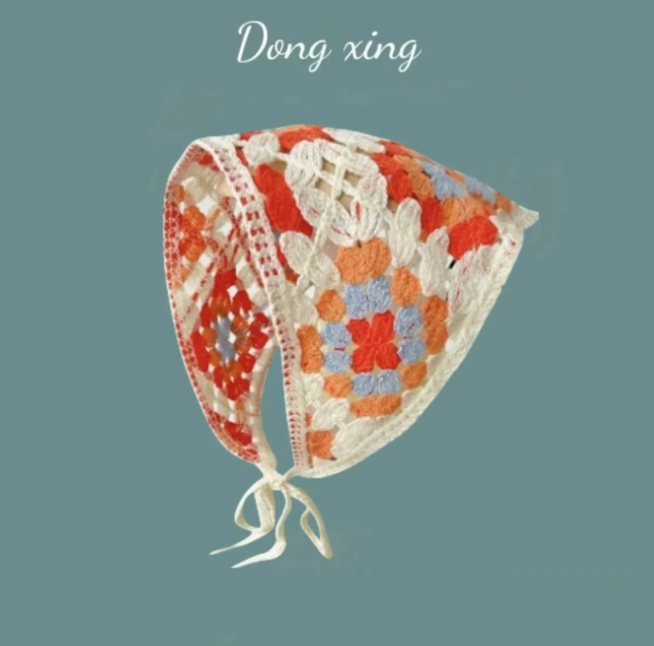 Cotton triangular headscarf with floral pattern in retro design for women's autumn winter accessory