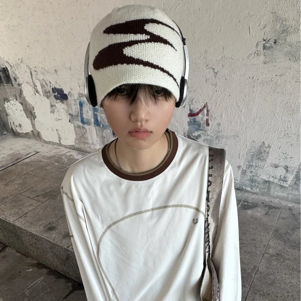 Acrylic thermal knitting beanie cap in black, white, and grey colours for autumn and winter wear