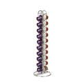 Iron coffee capsule storage rack holding pods on tiered shelves with compact dimensions