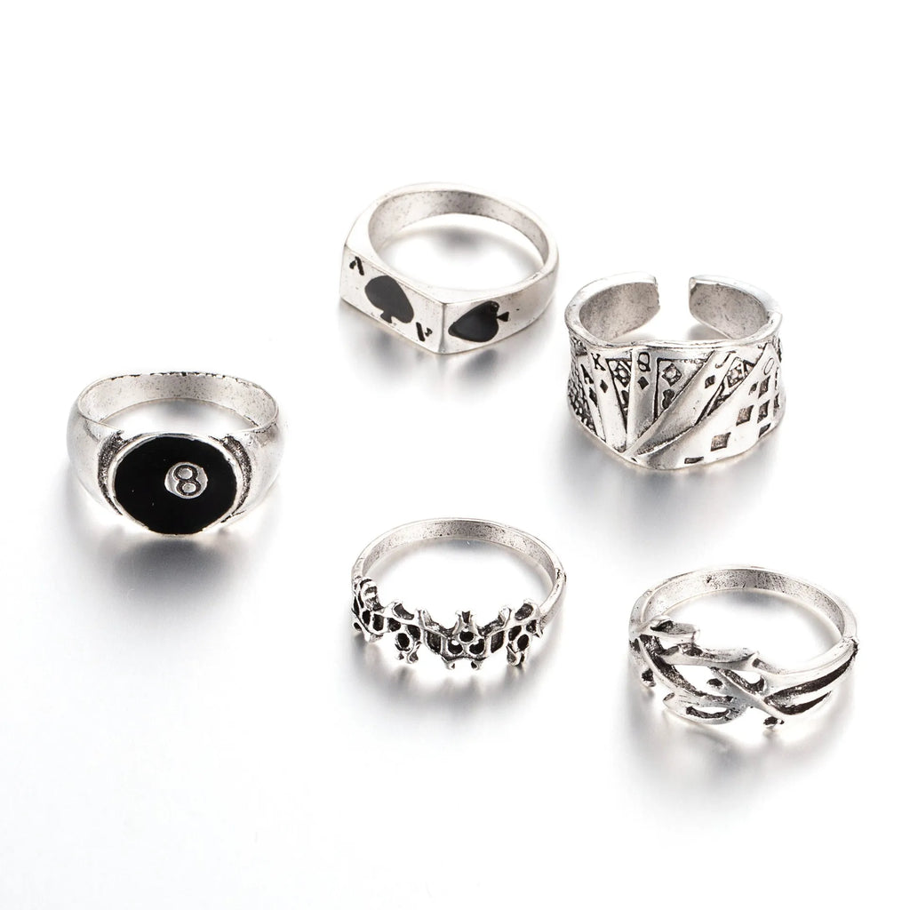 Black alloy women's ring with a detailed retro spade card design on its face.