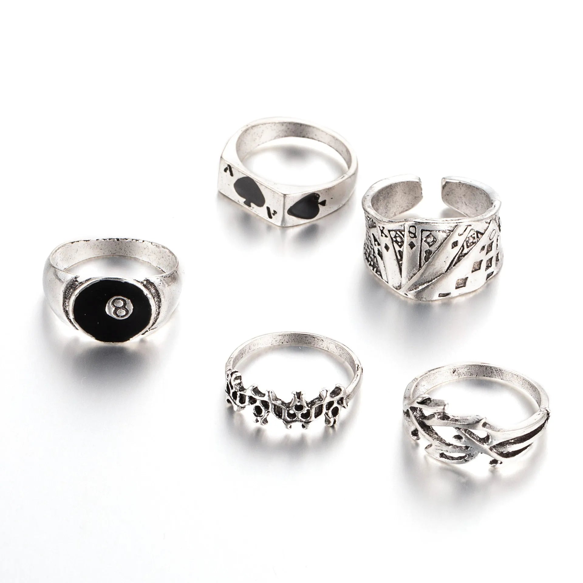 Black alloy women's ring with a detailed retro spade card design on its face.