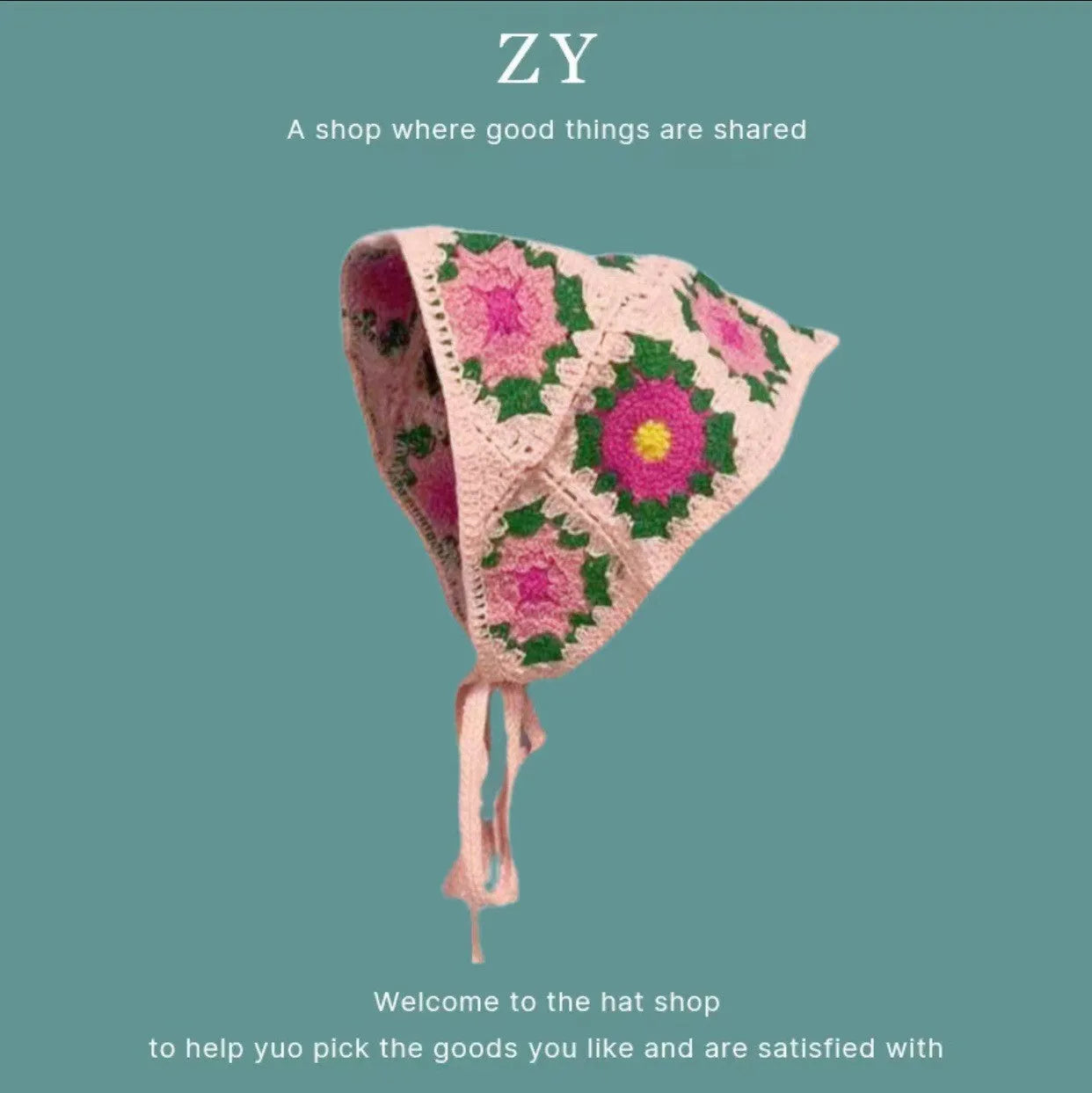 Cotton triangular headscarf with floral pattern in retro design for women's autumn winter accessory