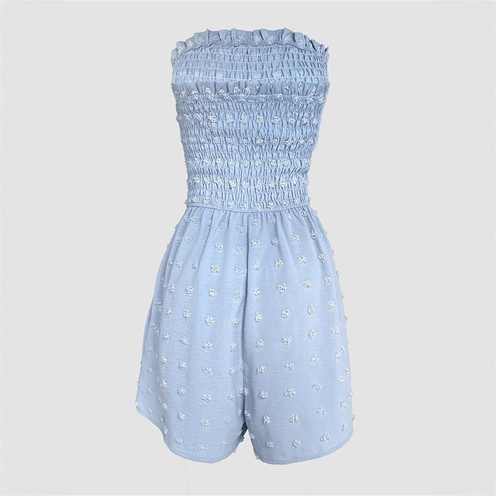 Women's solid colour off-shoulder jumpsuit with button front detail in thin polyester fabric