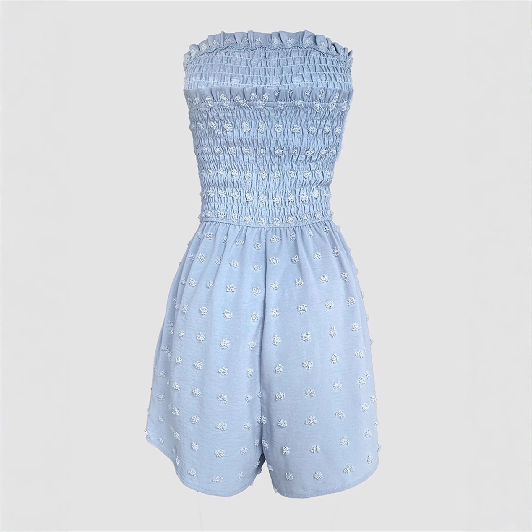 Women's solid colour off-shoulder jumpsuit with button front detail in thin polyester fabric