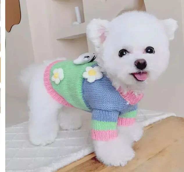 Pet dog autumn winter blended fabric sweater in flower colour, sizes L and XL