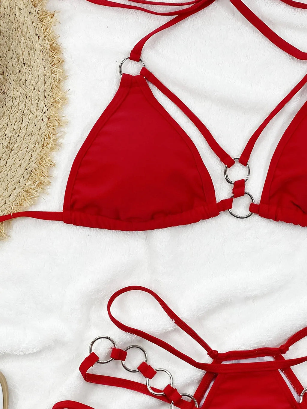 Women's separated nylon bikini set in red, black, brown, rose red, or sapphire blue colours