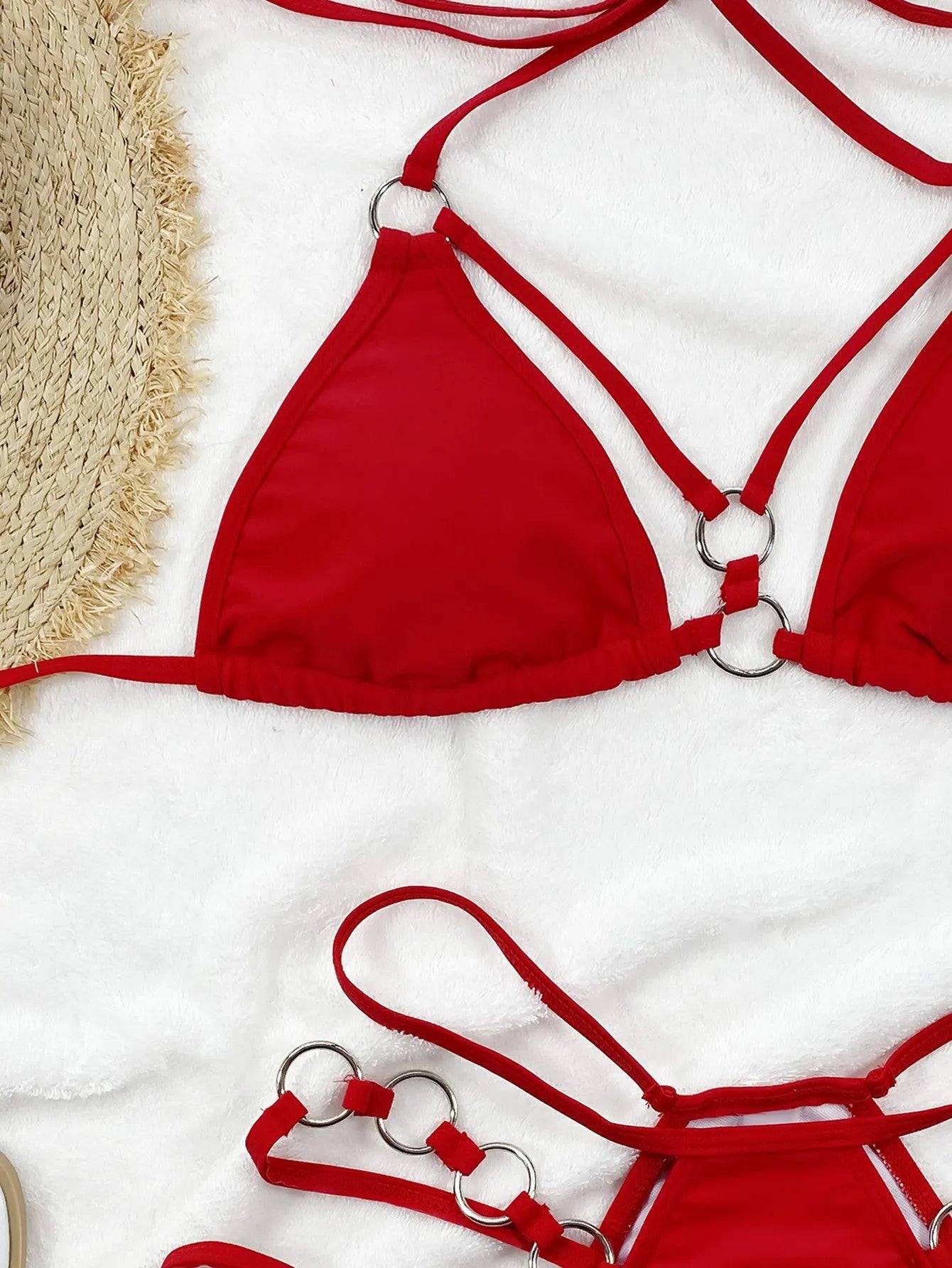 Women's separated nylon bikini set in red, black, brown, rose red, or sapphire blue colours