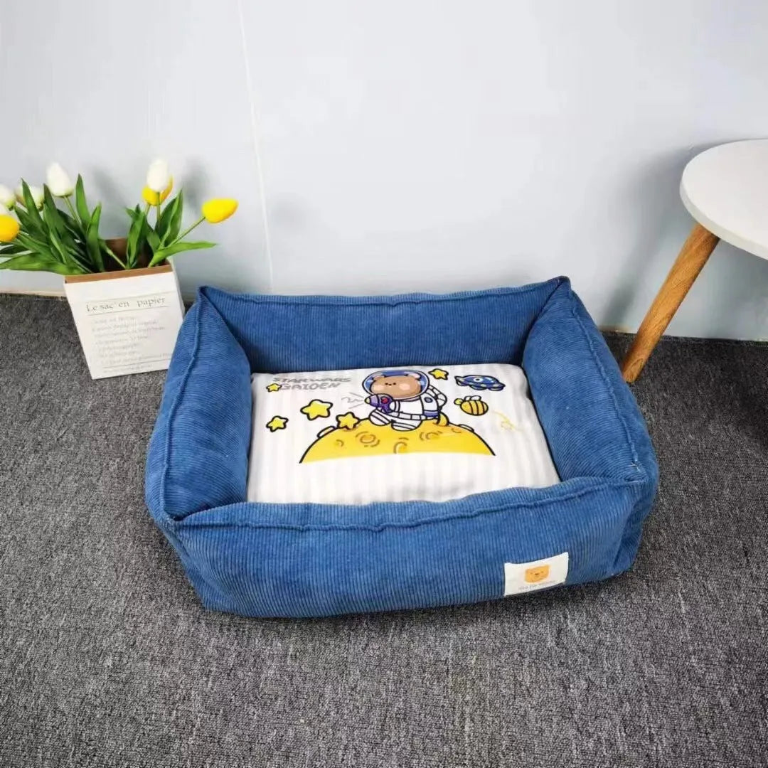 Rectangular dog winter nest bed in a choice of eight colours and two sizes, made from soft velvet-style fabric.