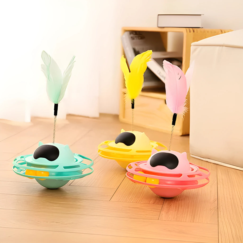 Pink cat tumbler turntable toy with 17cm rotating pole on stable base