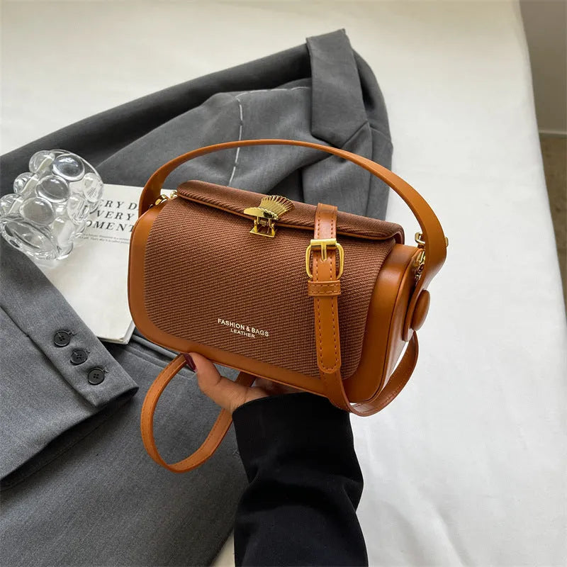 Women's PU messenger bag in horizontal square design with crossbody strap