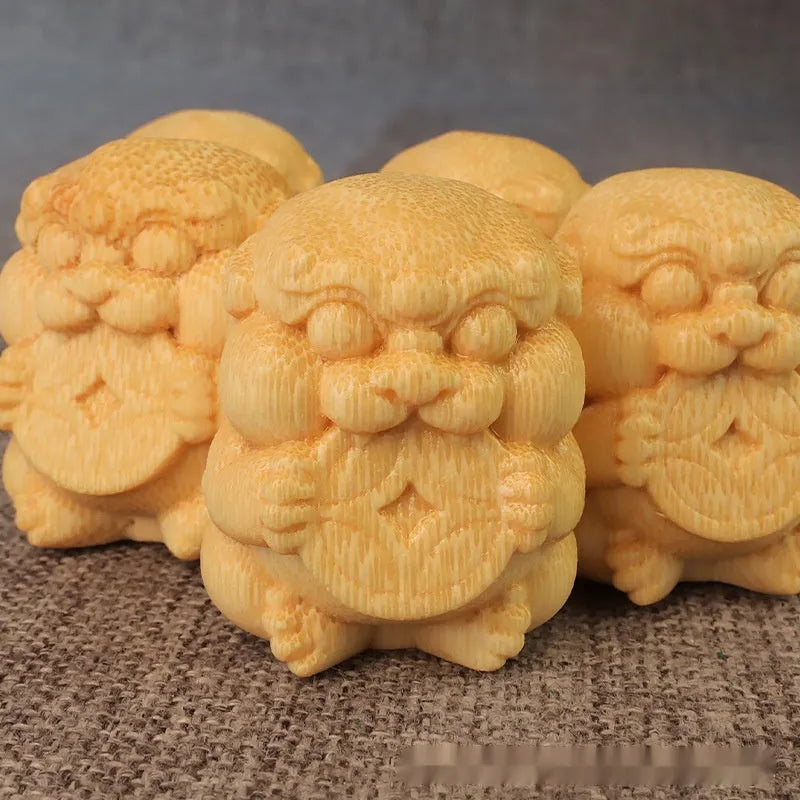 Solid bamboo carving ornament with traditional Take Money design, 4.5cm height