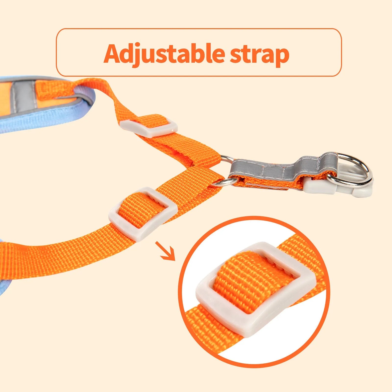 Adjustable dog haulage rope harness in multiple colours on a chest strap, showing S M L XL sizes.