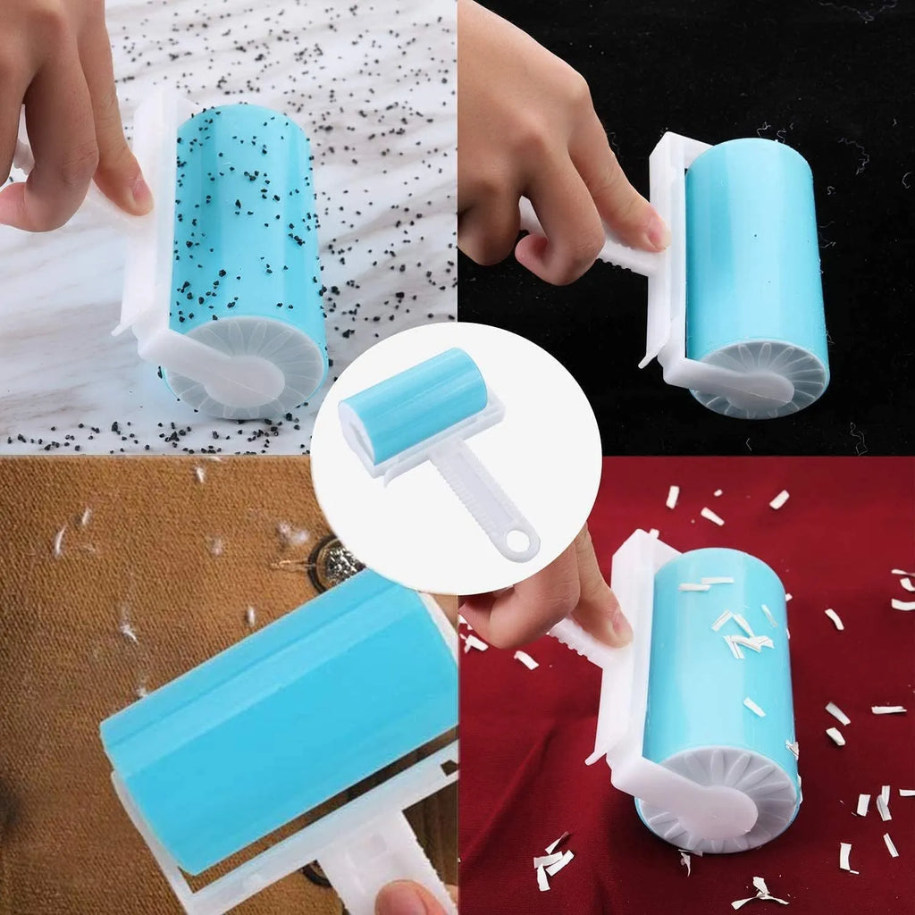 Washable reusable lint roller for pet hair removal in blue green pink yellow colours