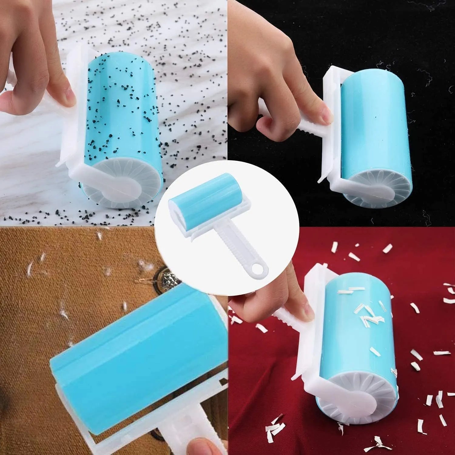 Washable reusable lint roller for pet hair removal in blue green pink yellow colours