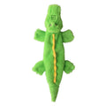 Green crocodile-shaped squeaky dog toy with crinkle paper tail for aggressive chewers