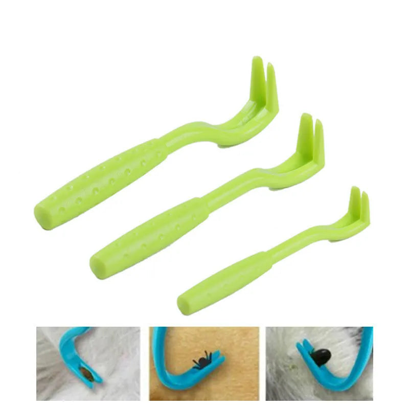 Three plastic tick removal hook tools for dogs and cats in blue colour