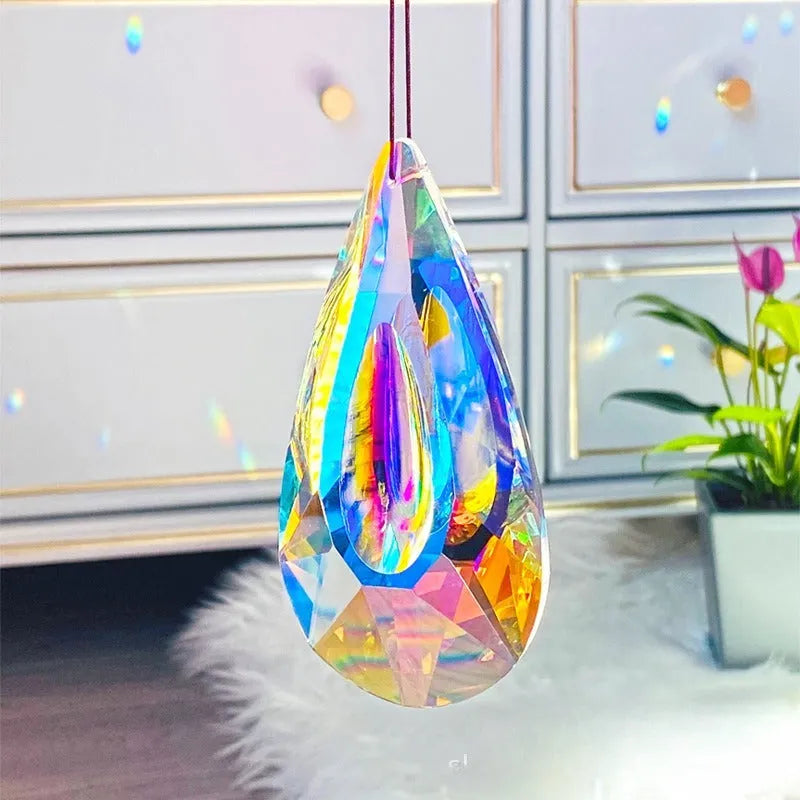 Rainbow coloured electroplated crystal pendant decoration for Christmas tree or garden light display