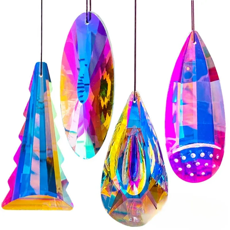 Rainbow coloured electroplated crystal pendant decoration for Christmas tree or garden light display