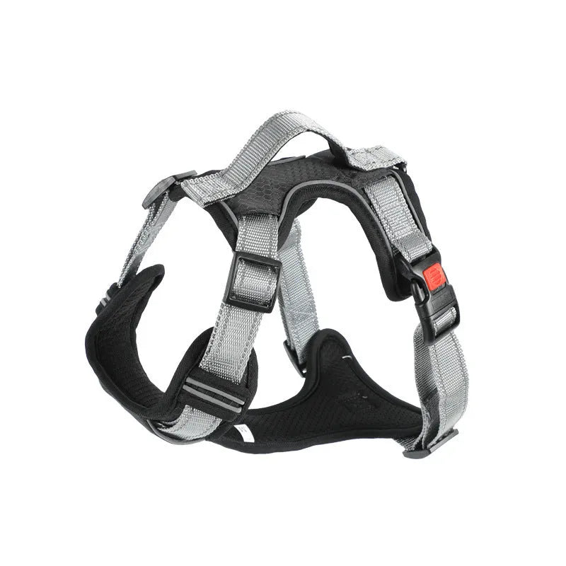 Adjustable dog harness with hand holding rope on back in various colours and sizes