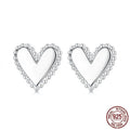 S925 sterling silver heart shaped stud earrings for women, electroplated finish, single pair on white background