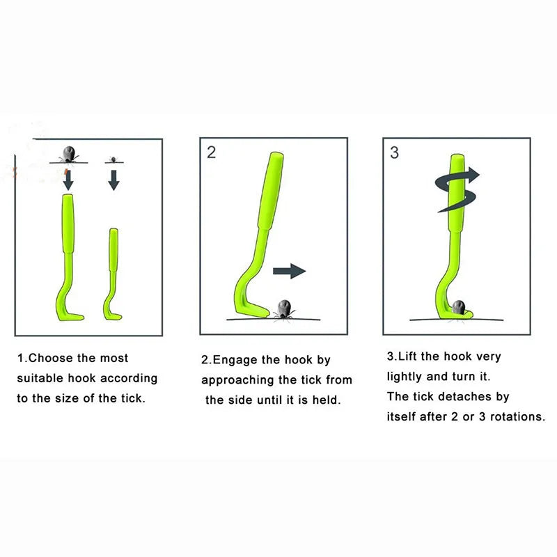 Three plastic tick removal hook tools for dogs and cats in blue colour