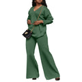 Women's brown suede velvet two-piece suit with long sleeves and trousers in Japanese Korean style