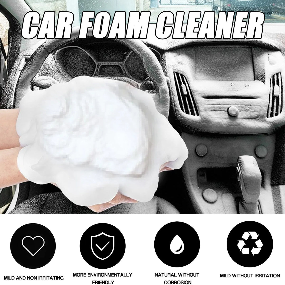 Car interior wash-free decontamination foamed cleaner 60ml in box with sponge