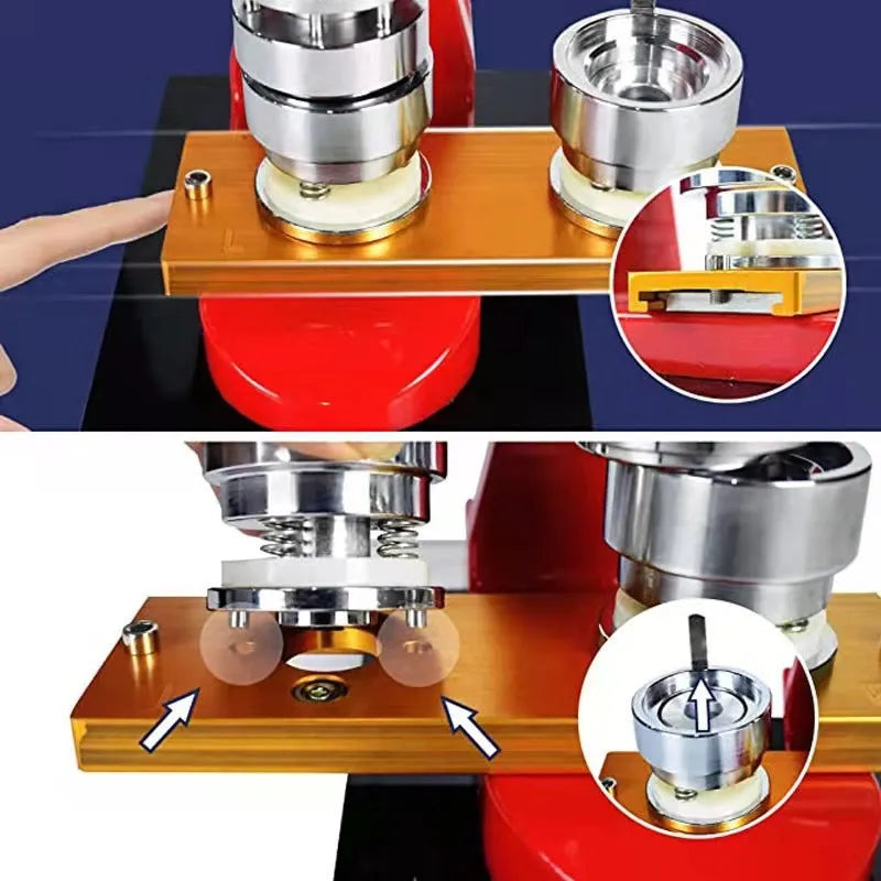 Metal badge machine with 58mm round bottom mould set for new style rotary pneumatic badge machines