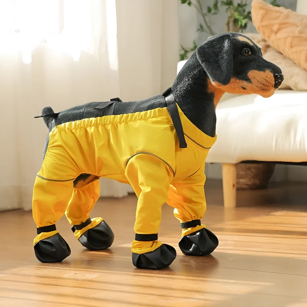 Pet anti-dirty pants in yellow, dog outing shoe cover, casual polyester pet clothing for small to large dogs