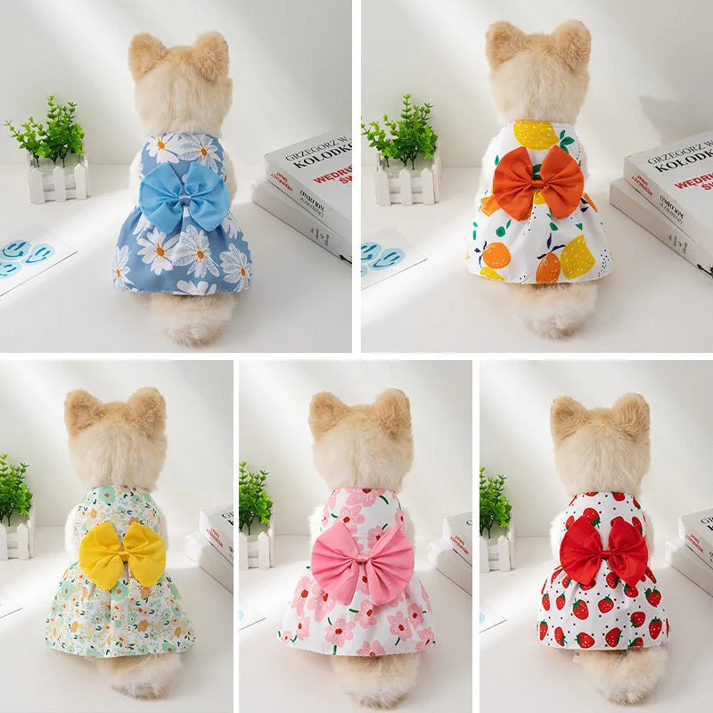 Ultra-thin floral butterfly bow pet dress for dogs and cats in summer colours