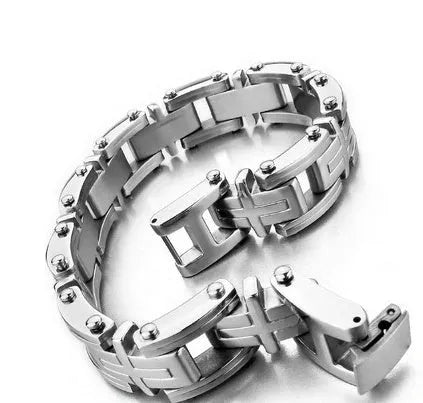 Classic segment men's titanium steel bracelet polished steel colour geometric shape