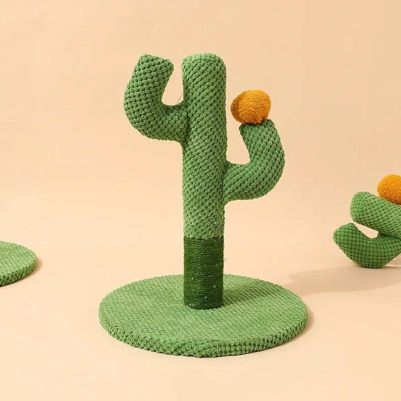 Cotton rope cat scratch climbing pole in cactus or coconut tree design for claw sharpening.
