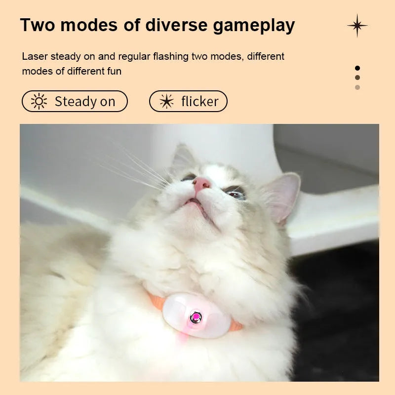 USB rechargeable interactive laser cat teasing collar in green and pink for self entertainment play