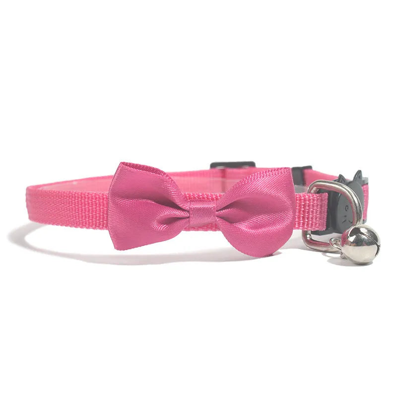 Adjustable nylon cat collar with bell in striped pattern showing multiple colour options