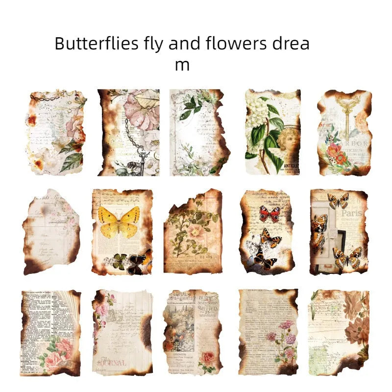 Burnt paper fragments with irregular edges and distressed texture for craft projects