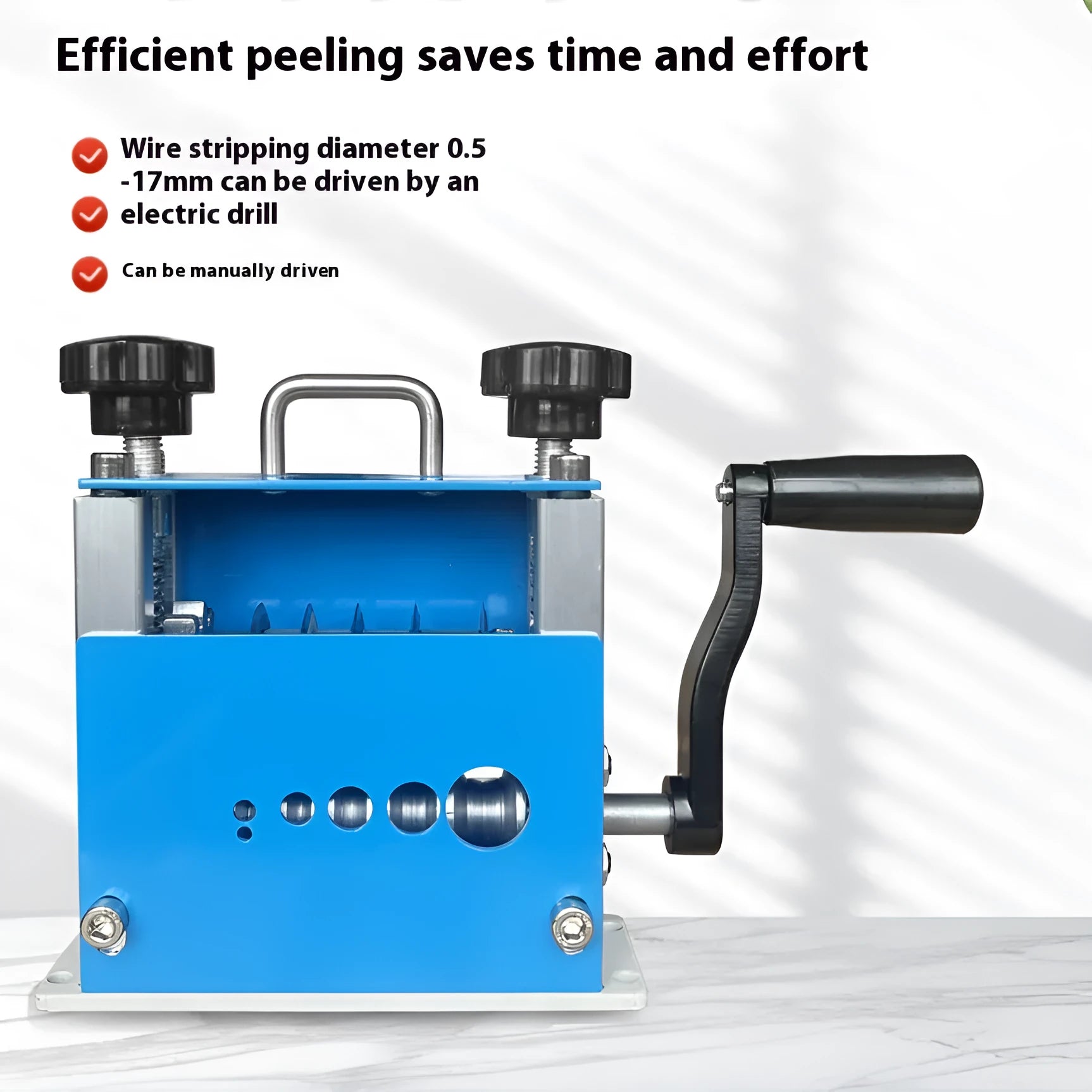 SD-017 manual wire stripping machine showing automatic porous design for 0.5mm to 17mm cable diameters