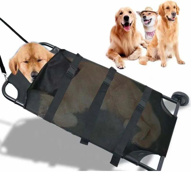 Large black aluminium alloy foldable dog stretcher for emergency pet transport