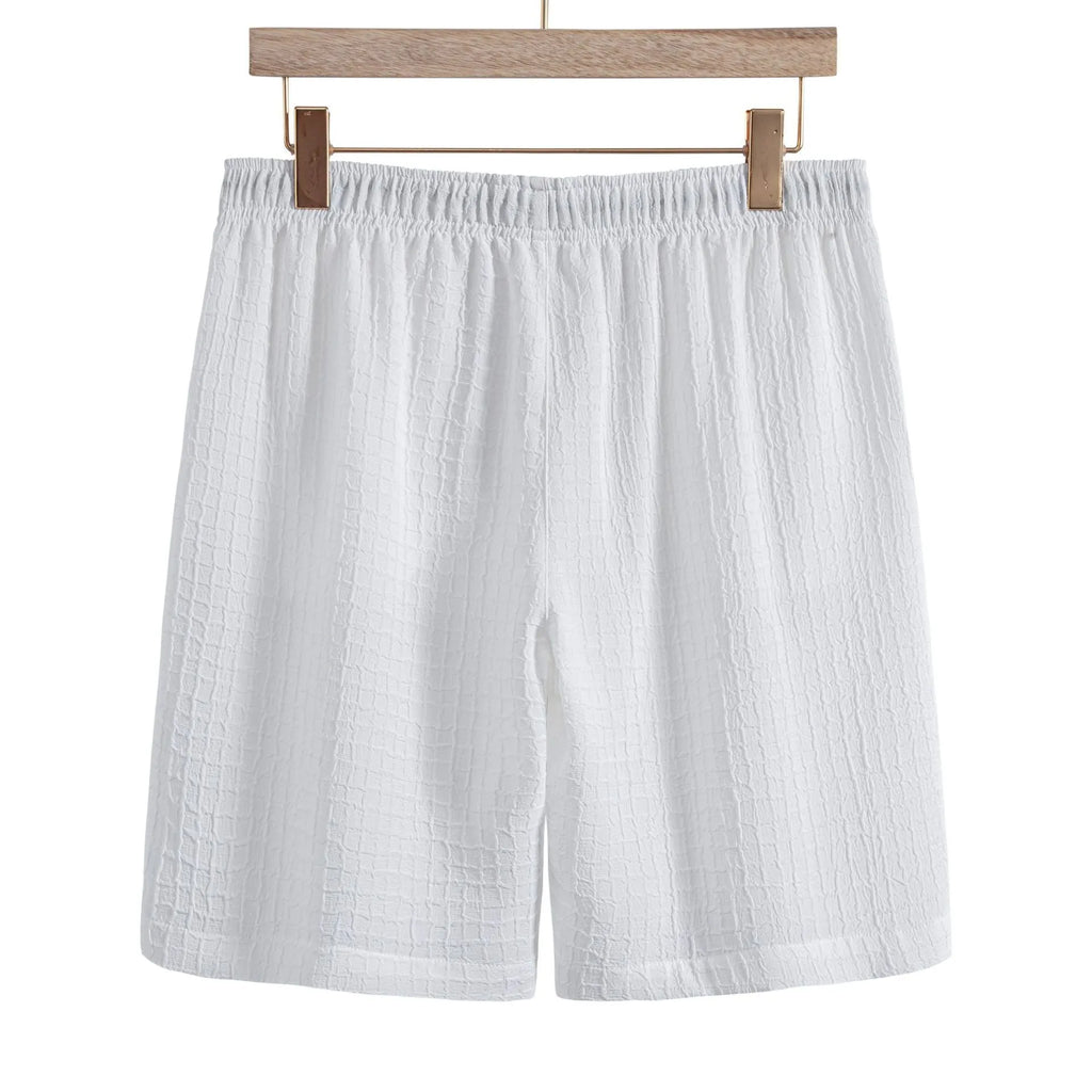 Men's white jacquard fabric short sleeve shirt and matching shorts casual set