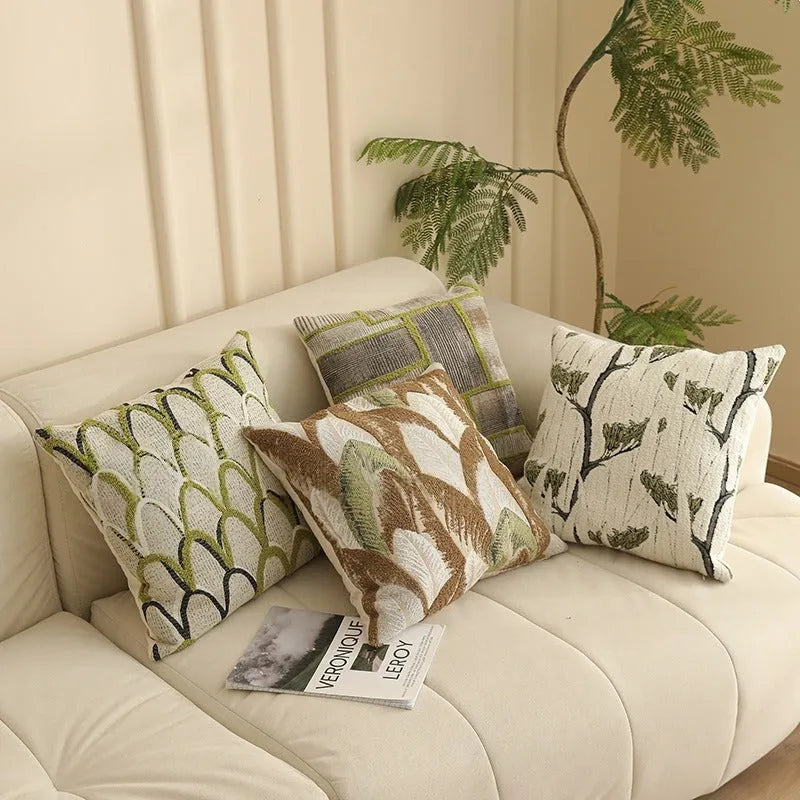 45cm square Jacquard woven cushion cover with retro plant pattern in multiple colour options