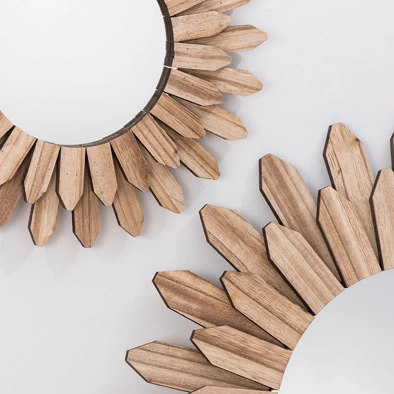 European-style solid wood wall hanging mirror in baked colour finish